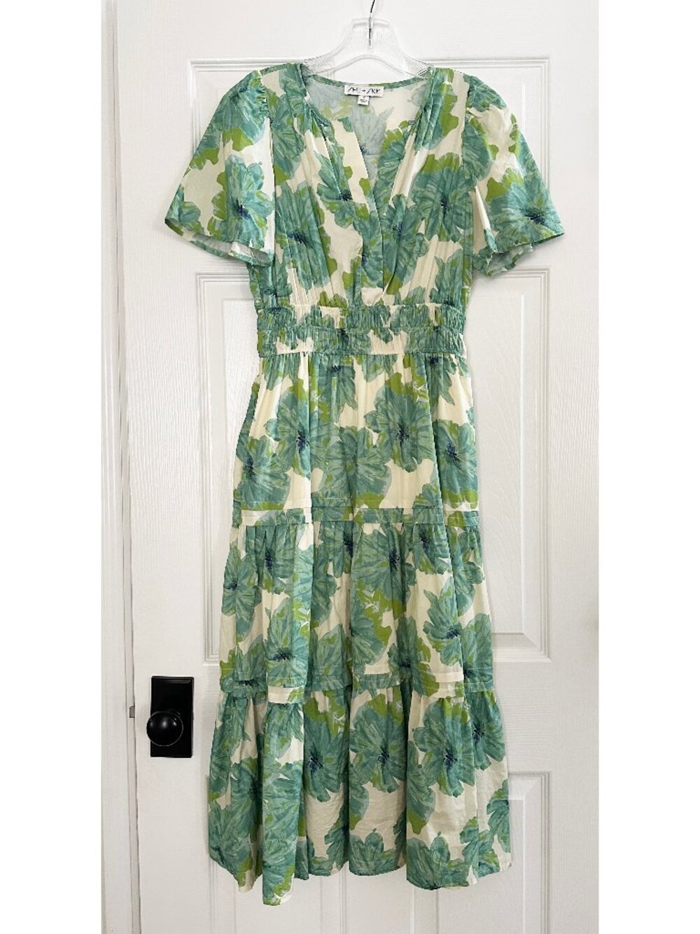 She + Sky Green Floral Tiered Midi Dress - SMALL